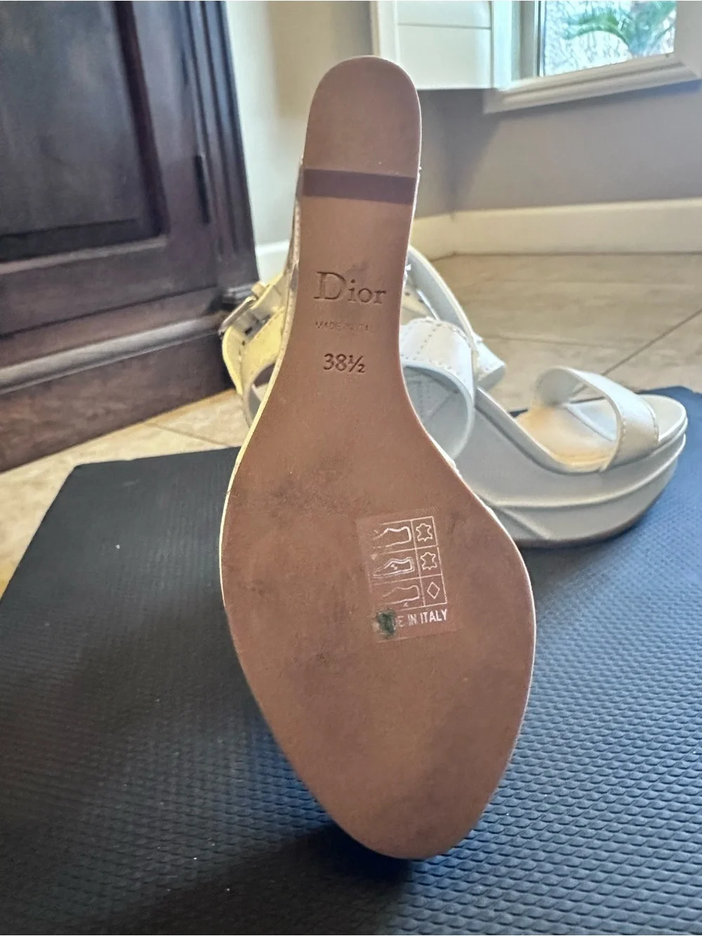 Dior White Leather Wedge Sandals with Ankle Strap Size 38.5
